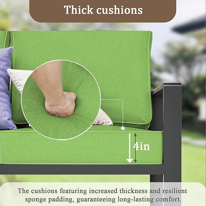 14 Pieces Outdoor Sectional Replacement Cushions for Patio Furniture, 4in Thick Outdoor Sofa Cushions for 6 Seat, Waterproof Deep Seat Couch Patio Cushions Set (Olive Green)