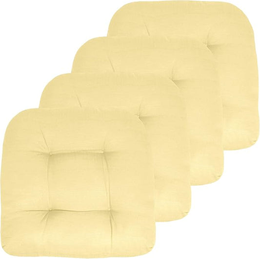 Sweet Home Collection Patio Cushions Outdoor Chair Pads Premium Comfortable Thick Fiber Fill Tufted 19" x 19" Seat Cover, 4 Count (Pack of 1), Yellow