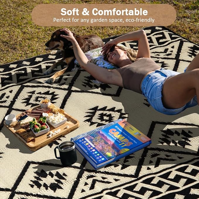 LILIOFFIC Outdoor Rug Waterproof 9x12 ft Outdoor Carpet Patio Rug Mat Reversible RV Camping Rug Plastic Straw Rug Outside Outdoor Area Rug for Patio Deck Balcony Backyard Picnic Beach