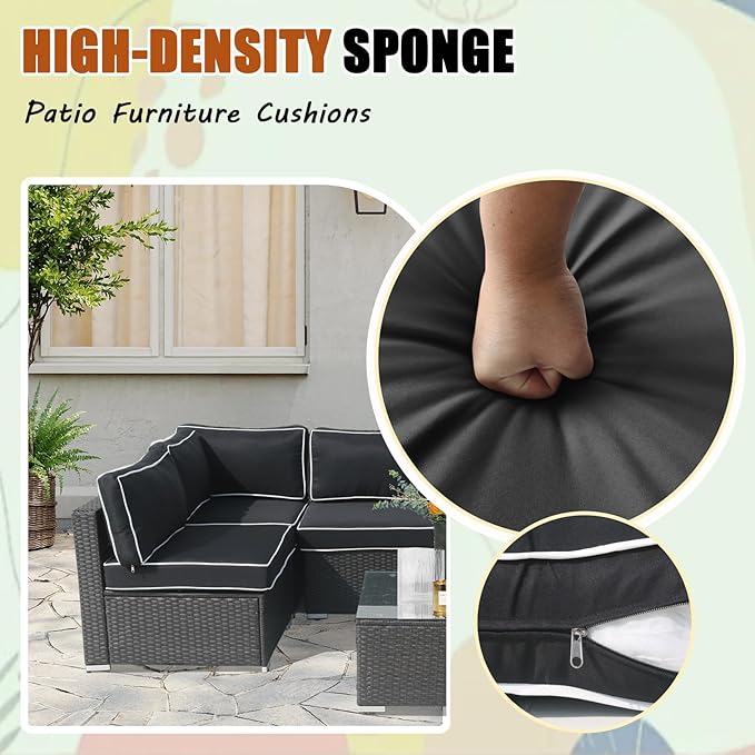 14Piece Outdoor Sofa Cushion Replacement, Patio Furniture Waterproof Cushion with Zippers, fit 6-Seat Outdoor Wicker Rattan Sectional Couch (Black and White, 24.8"x24.8"x3.15")