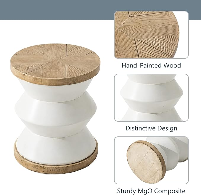COSIEST Outdoor Side Table Set of 2, Round MgO Concrete Side Table, Patio End Table, Lightweight Concrete Accent Table with Rotund Base, Cylinder Top Plant Stand for Garden and Deck