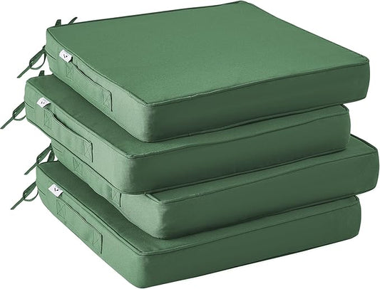 Outdoor Chair Cushions Set of 4,Waterproof Outdoor Seat Cushions for Patio Furniture,Patio Chair Cushion with Handle and Ties, Square Out Door Chair Pads,18.5" x 16" x 3", Forest Green