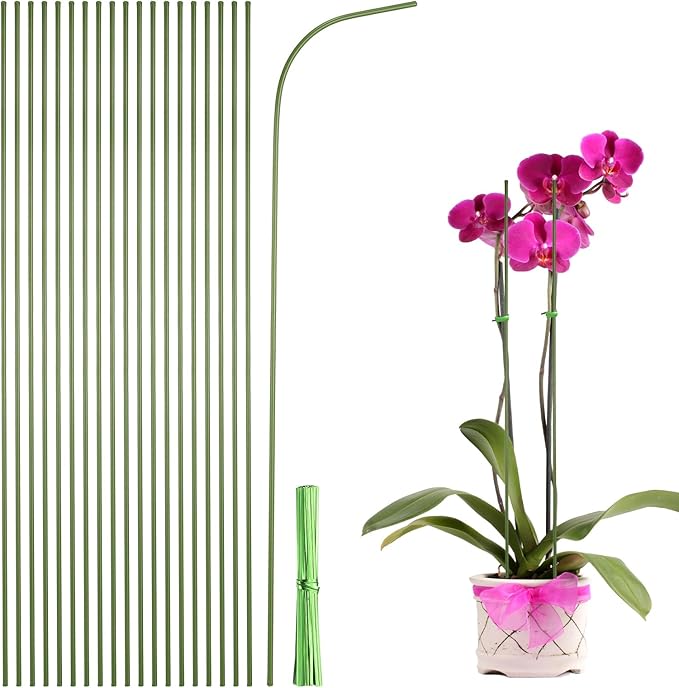 uxcell 20pcs Green Plant Support Stakes, 15.7" Bendable Garden Plant Sticks Plastic Single Stem Plants Support Stakes with Ties for Potted Plants Flowers Orchid Peony, Green