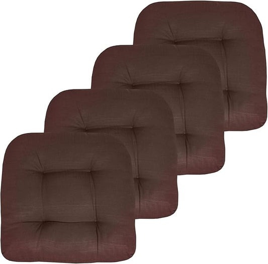 Sweet Home Collection Patio Cushions Outdoor Chair Pads Premium Comfortable Thick Fiber Fill Tufted 19" x 19" Seat Cover, 4 Count (Pack of 1), Chocolate