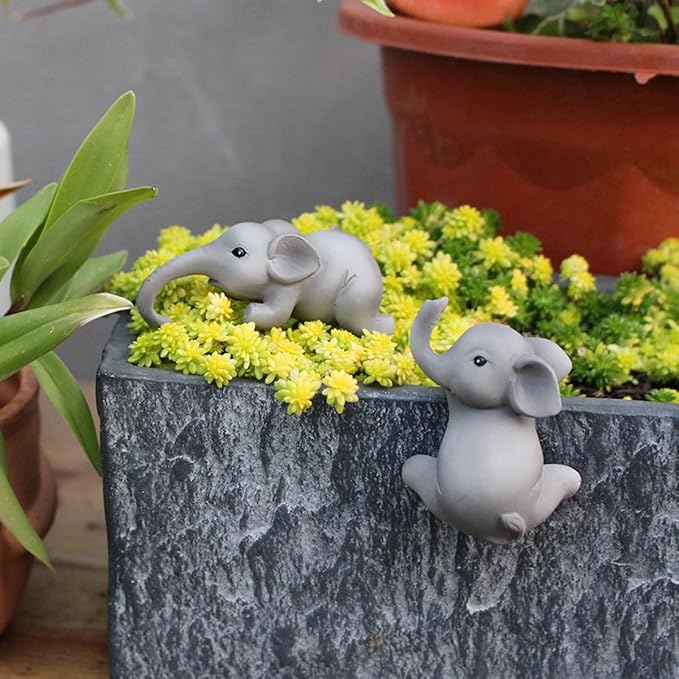 Set of 2 Climbing Elephant Figure Plant Pot Hanger, Turtle Flower Pot Hugger, Resin Tortoise Statue, Funny Pot Huggers for Planters, Cute Flower Pot Hugger, Garden Fence Balcony Patio Yard (ELEPHANT)