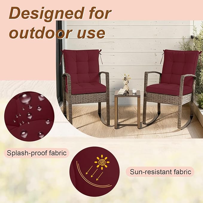 2 Piece Outdoor Patio Chair Cushions, Fade Resistant Outdoor Cushions for Patio Furniture, 6 inch Thickened Rocking Chair Cushions Set (Burgundy, 24x24x6 inch - 2 Pieces)
