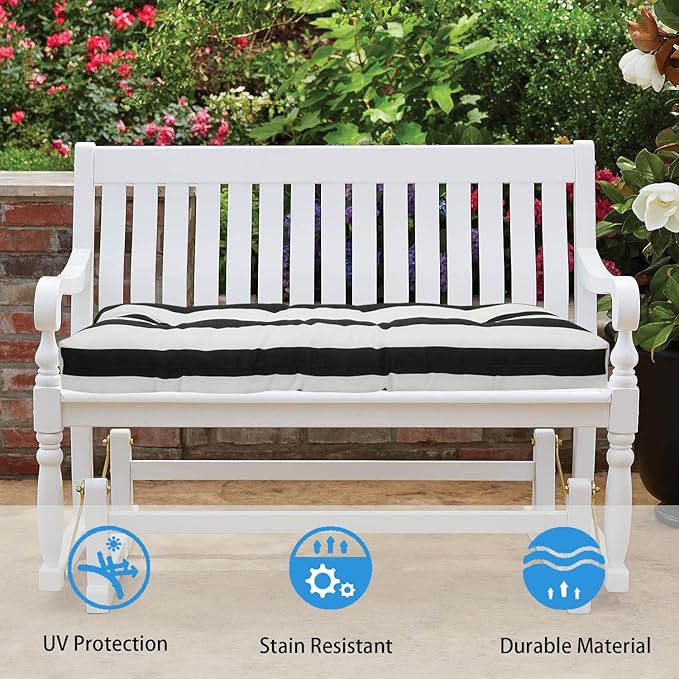 FUNHOME Outdoor Bench Cushion 42 x18 inch with Non-Slip Grips,Water Resistant Porch Swing Cushion,Bench Pillow Pads,Tufted Cushions for Patio Garden Furniture,42" Seat Cushions(Black White)