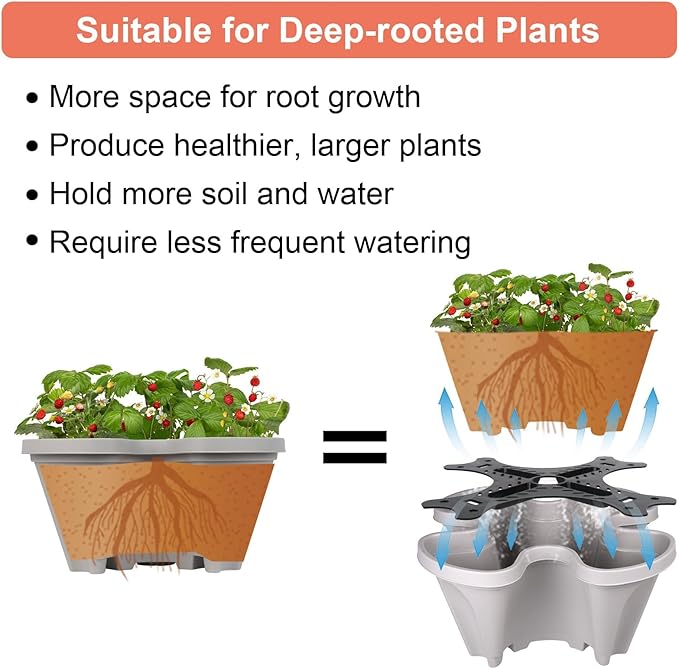 GameXcel Vertical Planter Tower- 6 Tier Stackable Garden Planter with Wheels and Tool Set – Grow Strawberries Herbs Flowers and Vegetables - Indoor Outdoor Use Gray