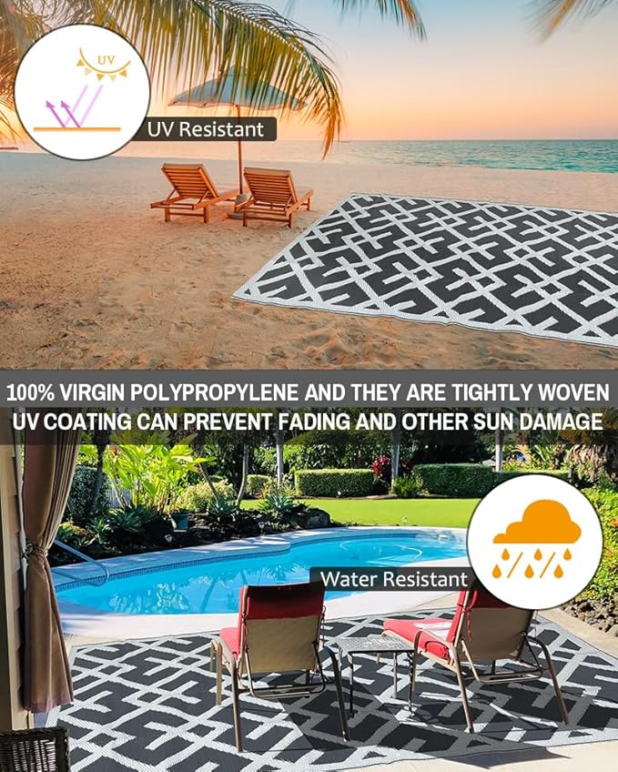 LILIOFFIC Outdoor Rug for Patio Clearance, 5'x8' Waterproof Plastic Patio Mat, Reversible Camping Rugs, Rv, Porch, Deck, Camper, Balcony, Backyard, Gray