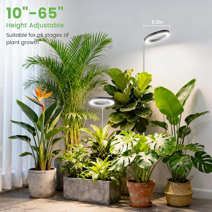6.3in Grow Light, 80LED Growing Light Full Spectrum for Indoor Plants, Auto Timer 6/12/16H, 3 Optional Spectrums, Height Adjustable 10"-65", Idea for Large Plant, 5V, Black, 3 Pack