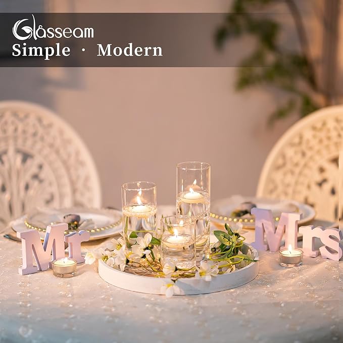 Glasseam Hurricane Glass Candle Holders Set of 6,Clear Cylinder Candle Holders for Pillar Candles,Modern Floating Candles for Centerpieces Vases,Candle Holders for Table Centerpiece,4''+6''+8'',2.6in