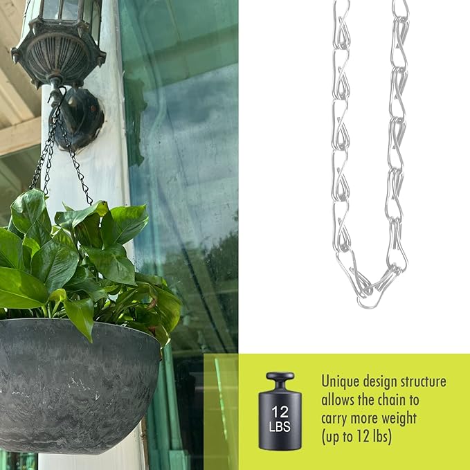 Chain for Hanging Plants, 24 Inch Silver Plant Chains for Hanging Planter Baskets Kits with Hooks for Bird Feeder Wind Chime, Chains Perfect for Indoor Outdoor Decor (10 PCS)