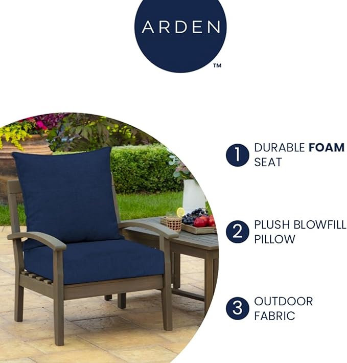 Arden Outdoor Foam Deep Seat Cushion Set, 24 in x 24 in, Weather-Proof, Rain-Proof, Fade Resistant Patio Cushion, Bottom and Back Cushion for Chair, Sofa, and Couch Aqua Leala