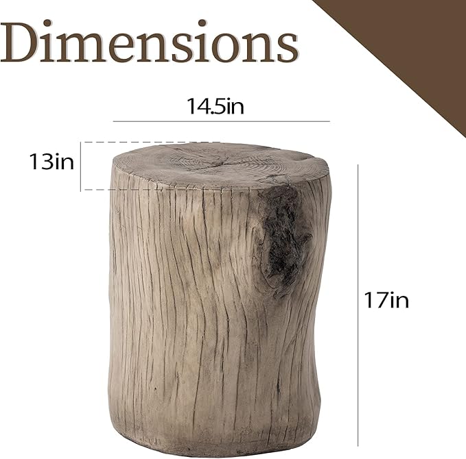 COSIEST 2 Pieses Outdoor Side Table, Hand-Painted Wood Stump Side Table Set of 2, Faux Wood Stool, Ottomans, Plant Stand, Deck or Garden (Grey)
