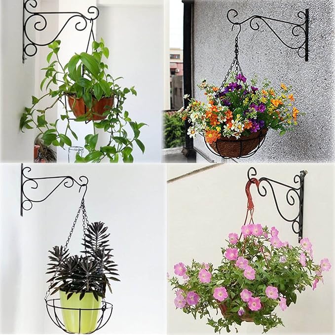 Orgrimmar Hanging Plant Bracket 4 Packs Metal Wall Plant Hangers with Iron Screws Decorative Hook for Bird Feeders, Lanterns, Wind Chimes, Planters, Flower Pot, Outdoor Indoor Decor