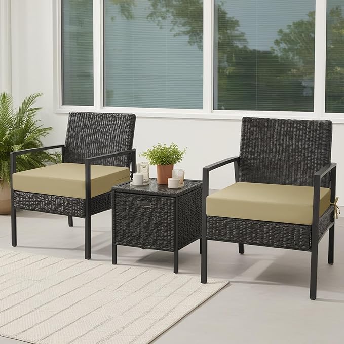 idee-home Outdoor Chair Cushions Set of 2, Waterproof Outdoor Seat Cushions for Patio Furniture, Outside Replacement Chair Pad with Ties for Lawn Deck Porch, 19 x 19