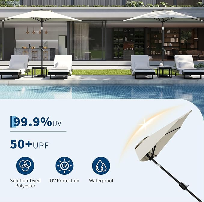 Garvee Patio Umbrella 9FT - Half Umbrella Outdoor with Smooth Crank Lift, Outdoor Shade Canopy for Patio, Backyard, Garden, Deck, Balcony -Beige