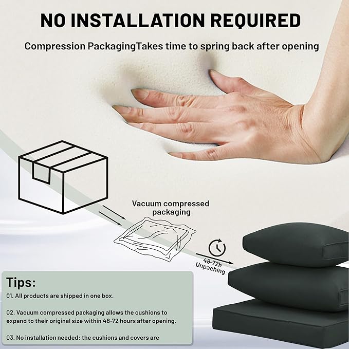 14 Piece Outdoor Sectional Cushions, Water-Resistant Outdoor Sofa Cushions Replacement, 4" High Density Foam Patio Furniture Cushions Fits 6-seat Rattan Conversation Set (Dark Gray)