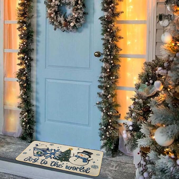 Christmas Welcome Doormat，Winter Outdoor Snowman Ice Cream Snowflake Xmas Tree Rug Decor Floor Front Door Mat Non-Slip Entrance Mat for Home Kitchen Bathroom Decorations 17 X 29 Inch
