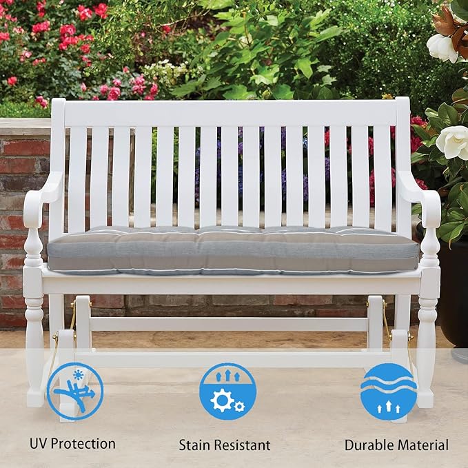 FUNHOME Outdoor Bench Cushion 42 x18 inch with Non-Slip Grips,Water Resistant Porch Swing Cushion,Bench Pillow Pads,Tufted Cushions for Patio Garden Furniture,42" Seat Cushions(Gray Stripe)