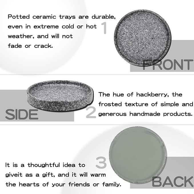 Round 4 Inch Ceramic Plant Saucer Round Tray Set of 2 for Indoor Small Flower Pots Home Garden Outdoor Flower Plant Pot,Marble Saucers