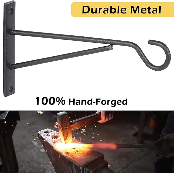 8" Hanging Plant Hooks, 6 Pack Hanging Basket Bracket Wall Hooks, Plant Hangers Outdoor for Fence, Lantern,Wind Chime