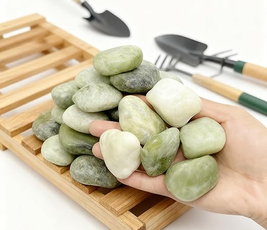 SIDONG 5 LB Jade Pebbles, 1.2-2Inch Natural Decorative Polished Jade Stones, Jade River Rocks for Succulents, Cactus, Vases, Indoor Plants, Garden Landscaping, Bamboo