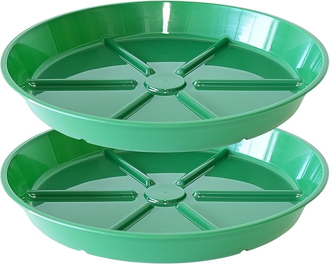 Plant Saucer Pot Tray 12 inch, 2 Packs Flower Planter Saucers and Drip Trays for Pots Planter, Heavy Duty Plant Dish Pant Plate to Catch Water for Indoor & Outdoor, Green