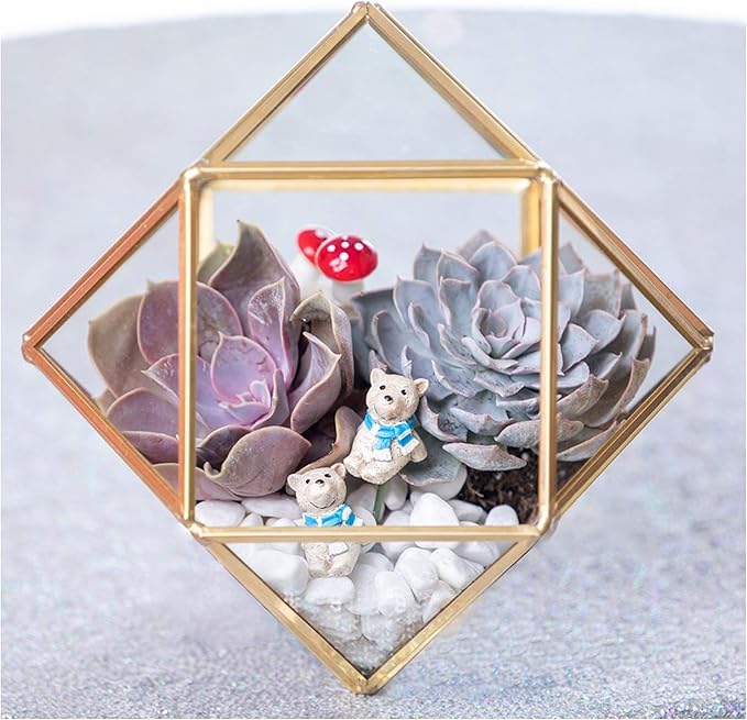 WGV Geometric Planter Terrarium, Width 7.5" Height 6" Clear Glass Gold Frame DIY Succulent air Plant Miniature Fairy Garden Windowsill Tabletop Decor, Globe 1 Piece