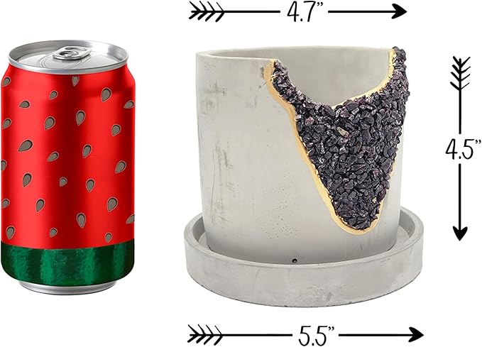4 Inch Crystal Plant Pot with Saucer - Cement Geode Planter - Concrete Pots for Plants - Modern Succulent Pot Indoor - Unique Air Plant Holder - Candle Holder - Small Plant Home Decor (Red Garnet)
