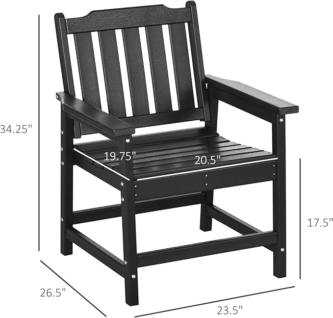 Outsunny All-Weather Patio Chair, HDPE Patio Dining Chair, Heavy Duty Wood-Like Outdoor Furniture for Garden, Backyard, Deck, Porch, Lawn, Black