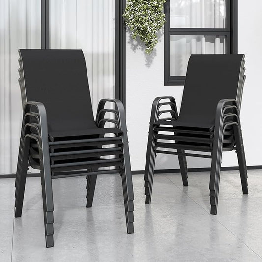 Patio Chairs Set of 8, Stackable Outdoor Dining Chairs for All Weather Textilene Fabric & Metal Frame, Outdoor Chairs Set for Backyard Deck Garden