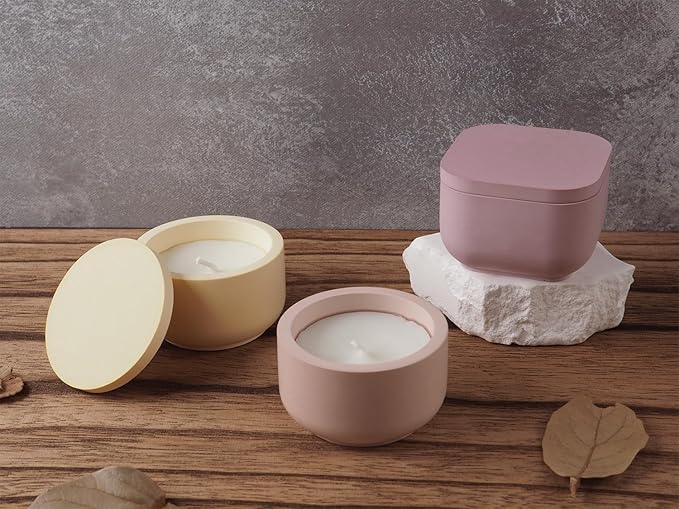 Storage Boxes with Lids - Creative Silicone Candle Vessels Pot Molds, Concrete Round & Square Stripe Bottle Making Moulds for Storage & Candle Holders (N-Round+Square)
