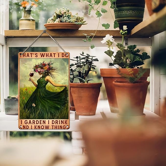 PEACHGARDEN Funny Garden Metal Sign Women's Gift for Yard That's What I Do I Garden I Drink for Patio Porch Home Women Cave 8x12inch