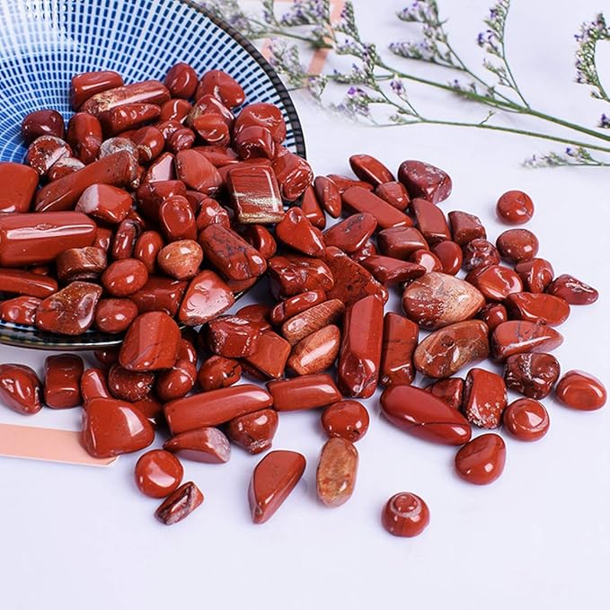 IMALY Red Jasper Tumbled Chips Stone Polished Crushed Healing Crystal Quartz Pieces Irregular Shaped Stones for Home Decorative Stones Vases Plants Succulents 0.5lb