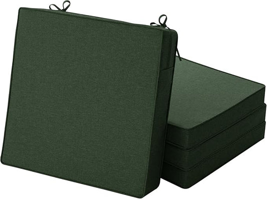 Outdoor Chair Cushions, Water-Resistant & Fade-Resistant, Patio Furniture Seat Replacement Chair Pads with Ties Zipper, Removable Cover, Non-Slip Bottom, Set of 4, 17 x 16 Inch, Olive Green