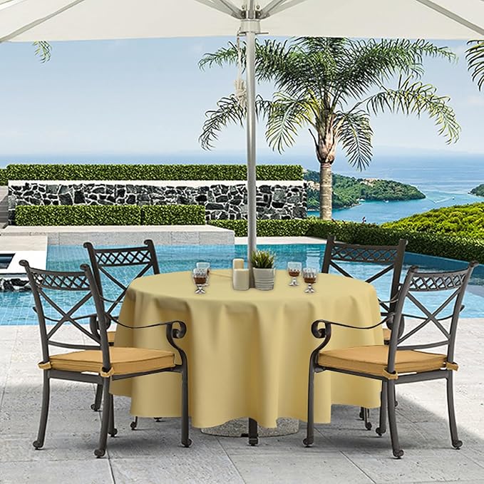 Outdoor Tablecloth Wrinkle-Free Stain Resistant Waterproof Polyester Fabric Table Cover with Zipper Umbrella Hole for Picnic/Party/Dinner/Patio Garden(70inch Round,Zippered,Yellow)