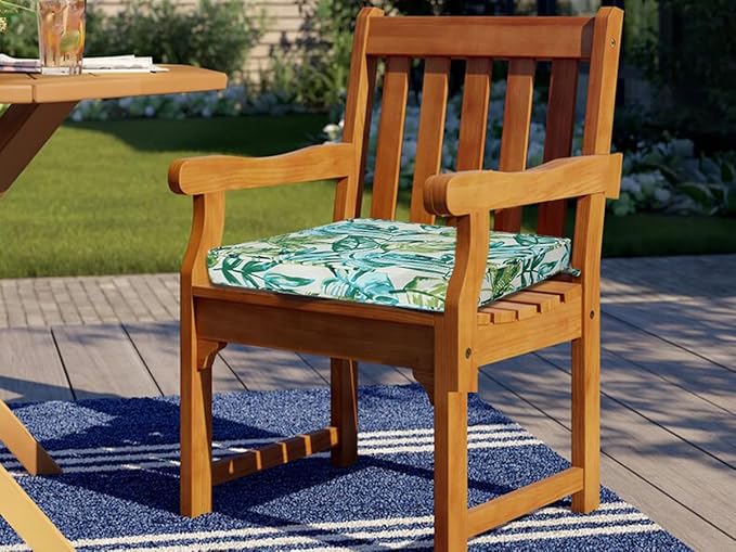 Outdoor Chair Cushions 18x18 Inch,Set of 2,Water Resistant Chair Pads with Ties,Square Seat Cushion 18"x18"x2.5",Patio Chair Cushion for Garden,Backyard Furniture(Palm Leaf)
