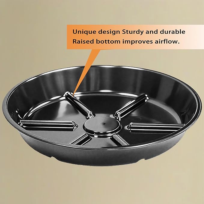 Plant Saucer Pot Tray 14 inch, 4 Packs Flower Planter Saucers and Drip Trays, Heavy Duty Round Plastic Flower Plant Dish Pant Plate to Catch Water for Indoor & Outdoor, Black