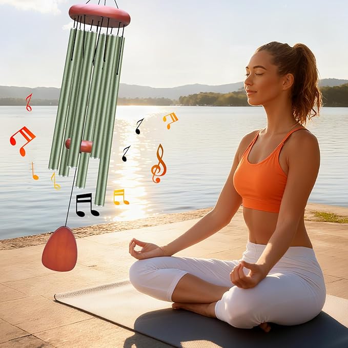 Large Aluminium Wind Chimes Outside, Soothing Melodic Memorial Sympathy Wind Chime, Suitable Outdoor Garden Decor, Gift for Mom Women Neighbors (Green Wind Chime -36“)