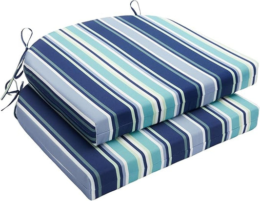 Wellsin Outdoor Chair Cushions for Patio Furniture - Patio Chair Cushions Set of 2 - Water Resistant Round Corner Outdoor Seat Cushions 17"X16"X2", Stripe 02