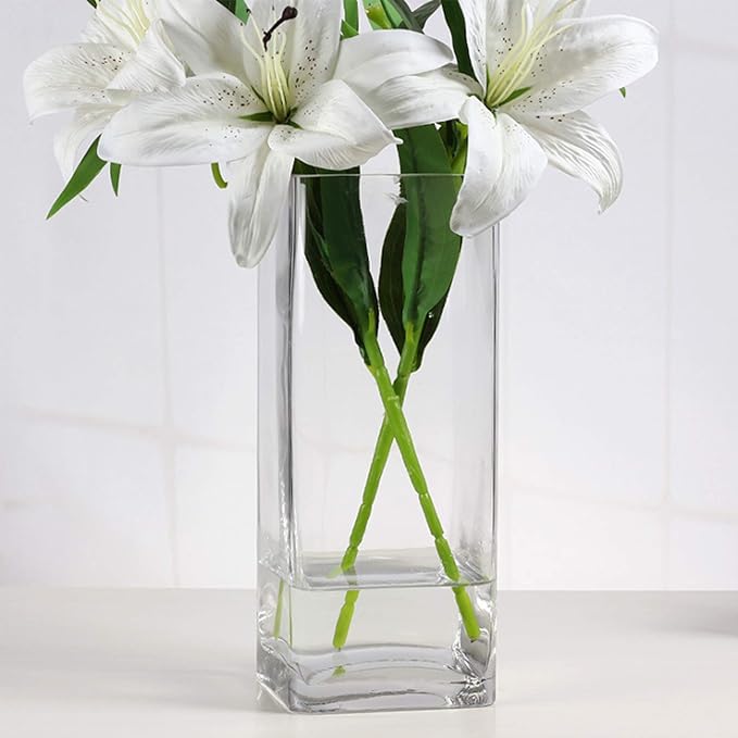 WGV Tall Square Vase Glass Block, Length 3", Height 8", Clear Bud Floral Container, Candle Holder, Planter Terrarium for Wedding Party Event, Home Office Decor, 1 Piece