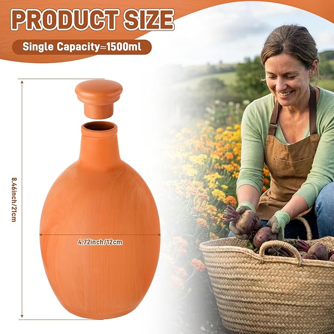 4 Pcs Large Terracotta Watering Pots 50 oz Ollas Self-Watering Pots with Lids Terracotta Watering Globes Bulk Plant Irrigation System for Indoor Outdoor Plants Garden Beds