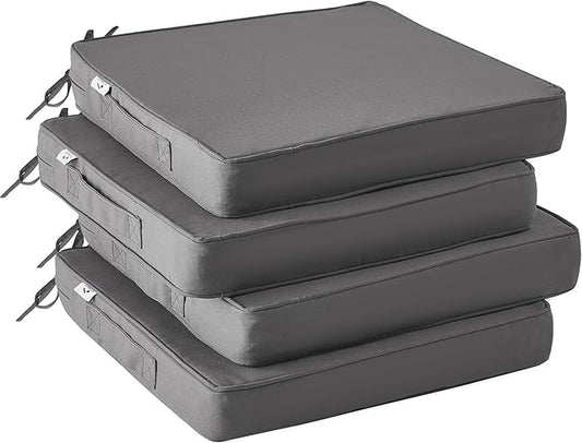 Outdoor Chair Cushions Set of 4,Waterproof Outdoor Seat Cushions for Patio Furniture,Patio Chair Cushion with Handle and Ties, Square Out Door Chair Pads,19" x 19" x 3", Darkgrey