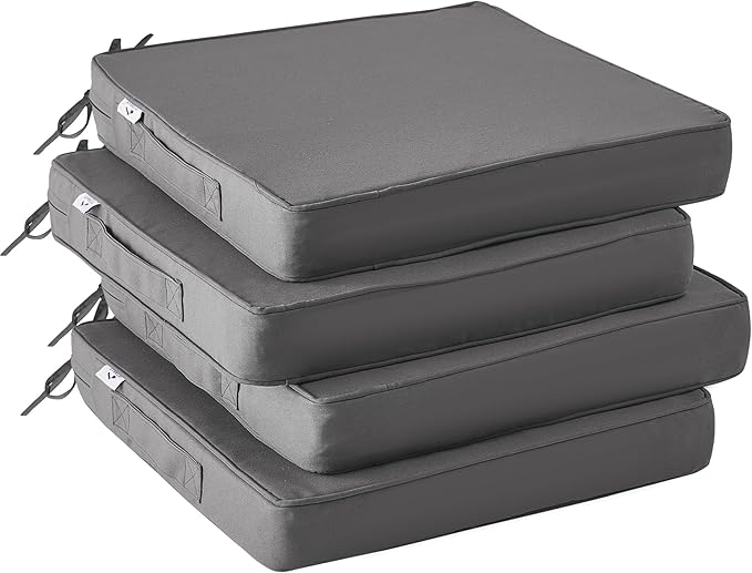 Outdoor Chair Cushions Set of 4,Waterproof Outdoor Seat Cushions for Patio Furniture,Patio Chair Cushion with Handle and Ties, Square Out Door Chair Pads,17" x 16" x 2", Dark Grey
