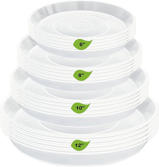 20 Pack Plant Saucer Tray (6 8 10 12 inch), Plant Saucers for Indoors Outdoor, Plastic Heavy Duty Drainage Drip Water Trays for Planter Pots Flower, Clear Pot Saucers Trays for Plants
