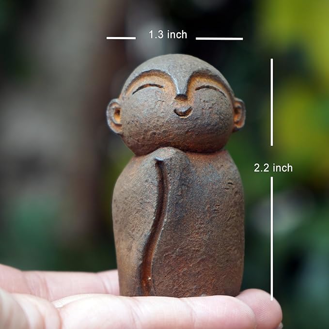OwMell Japanese Jizo Monk Statue, Buddha Jizo Figurine Memorial Aquarium Statue Ornament - Praying Iron