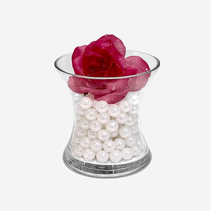 WGV Unique Bouquet Vase Bulk, 5.5" W, 6" H, Clear Short Hurricane Concaved Neiman Glass Floral Container, Home Wedding Event Decor, 12 Pieces (VHV0606)