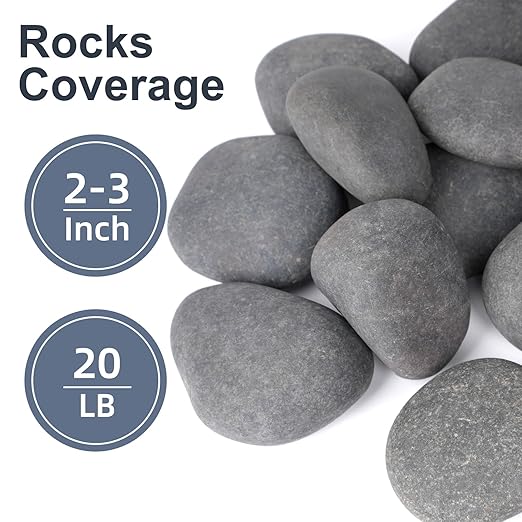 20 lbs River Rocks for Landscaping, 2"-3" Natural Rocks for Aquarium, Fish Tank, Decorative Garden Stones for Plants, Flower Pots, Vase, Walkways