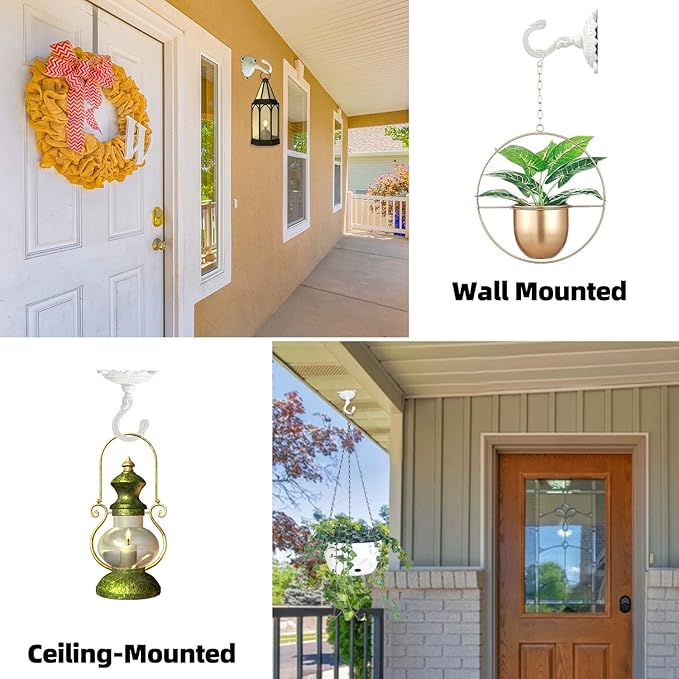 Sungmor Heavy Duty Ceiling Hooks for Hanging Plants, 3PC White 3.5x3.9Inch Large Cast Iron Ceiling Hooks, Antique Decorative Ceiling Swag Hooks for Hanging Planter Chandelier Wind Chime Lantern Hanger